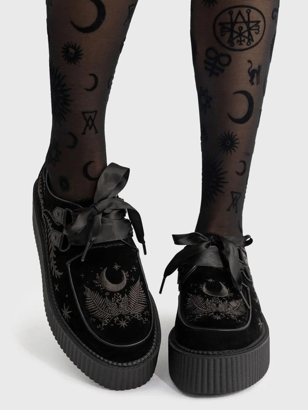 Killstar Black Velvet Crescent Moon Platform Creepers